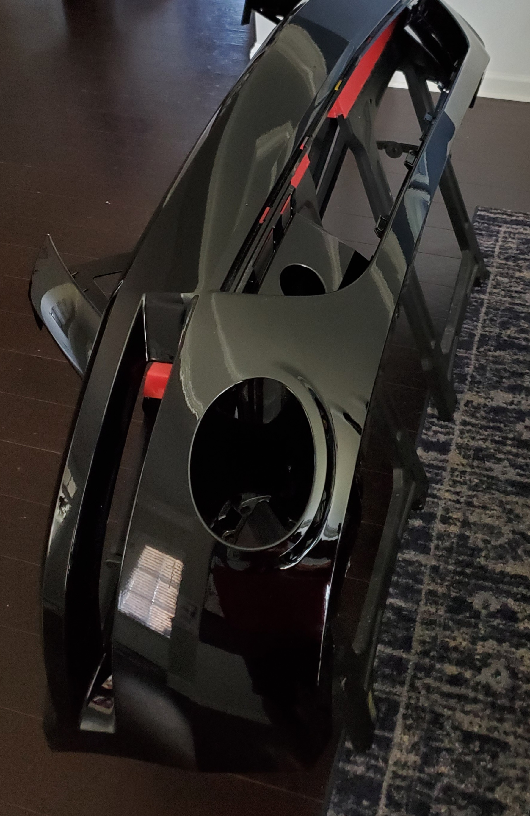 The freshly painted replacement bumper, ready to install